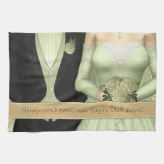 Bride and Groom (green) Funny Dish Towel