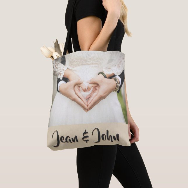 Bride And Groom Heart Hands Wedding Tote Bag (Close Up)