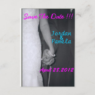 bride and groom holding hands save the date