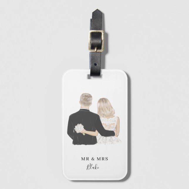 Bride and Groom Illustration Luggage Tag (Front Vertical)