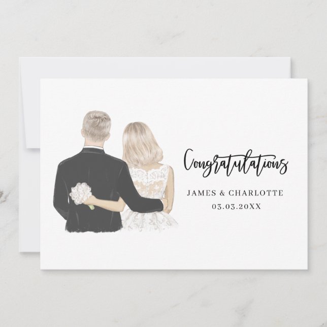 Bride and Groom Illustration Wedding Card (Front)