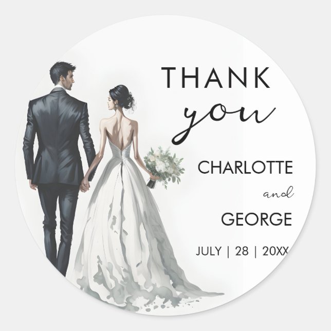 Bride and Groom Illustration Wedding Favours Classic Round Sticker (Front)