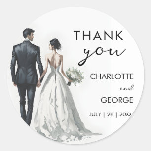 Bride and Groom Illustration Wedding Favours Classic Round Sticker