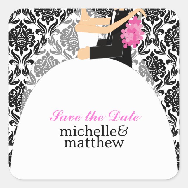 Bride and Groom Illustration Wedding Square Sticker (Front)