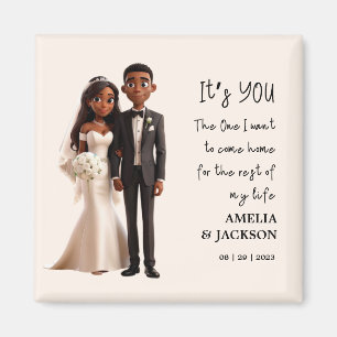 Bride and Groom Illustration with love quote Magnet