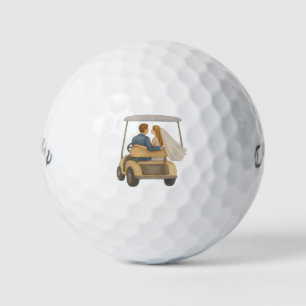 Bride and Groom in a Golf Cart Wedding Favor Golf Balls