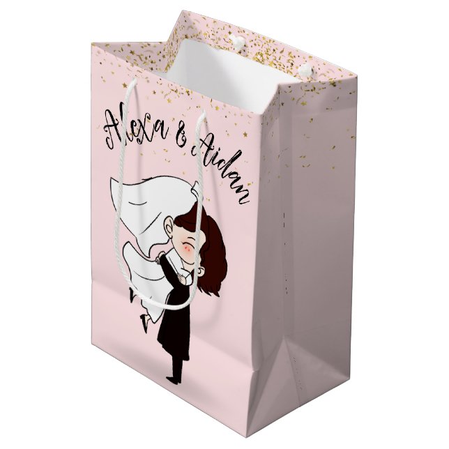 Bride and Groom in Gold Confetti   Medium Gift Bag (Front Angled)