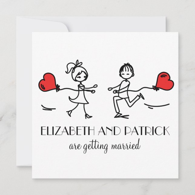 Bride and Groom In Love Doodles Wedding Invitation (Front)