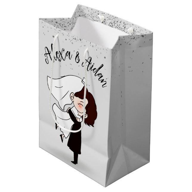Bride and Groom in Silver Confetti Medium Gift Bag (Front Angled)