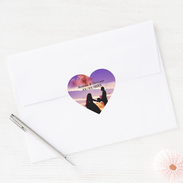 Bride and Groom in Sunset Heart Stickers (Envelope)