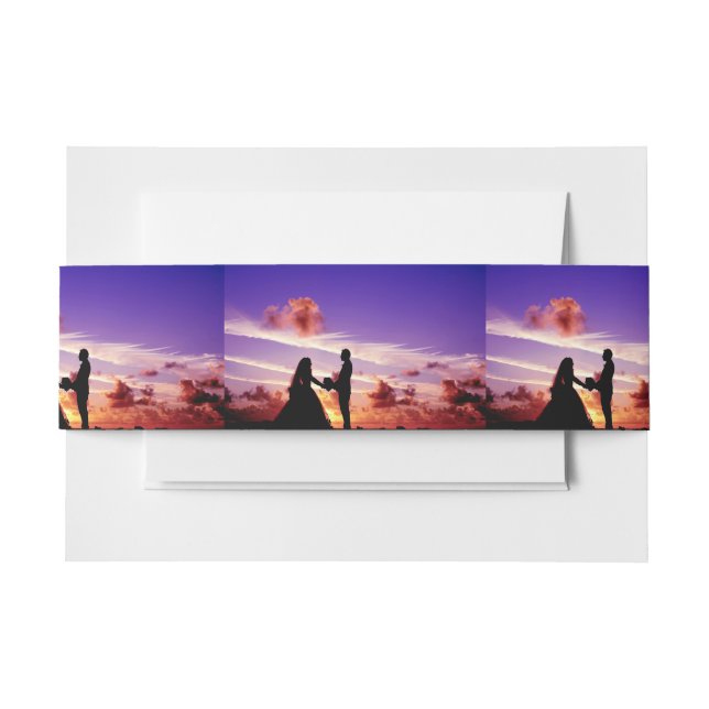 Bride and Groom in Sunset Landscape Belly Band Invitation Belly Band (Front Example)