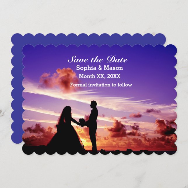 Bride and Groom in Sunset Save the Date Flat Card (Front/Back)