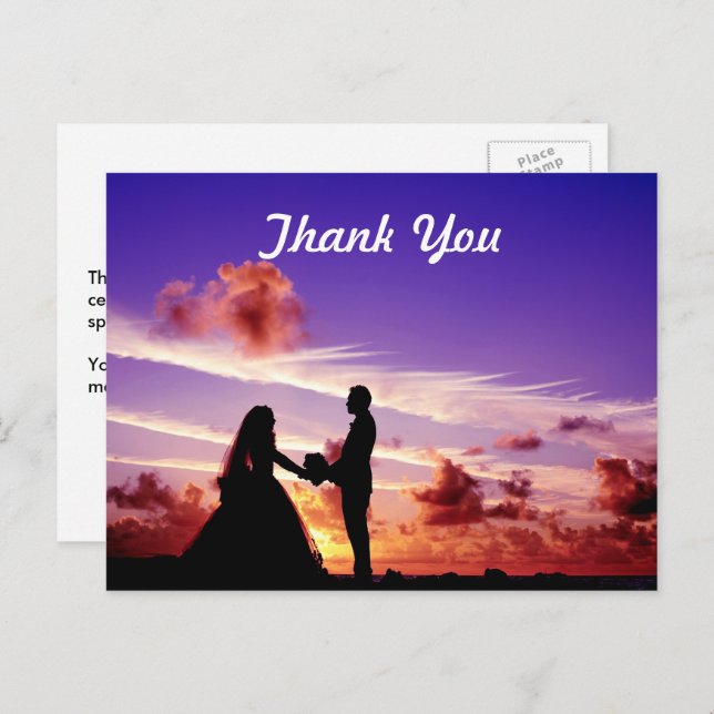 Bride and Groom in Sunset Thank You Postcard (Front/Back)