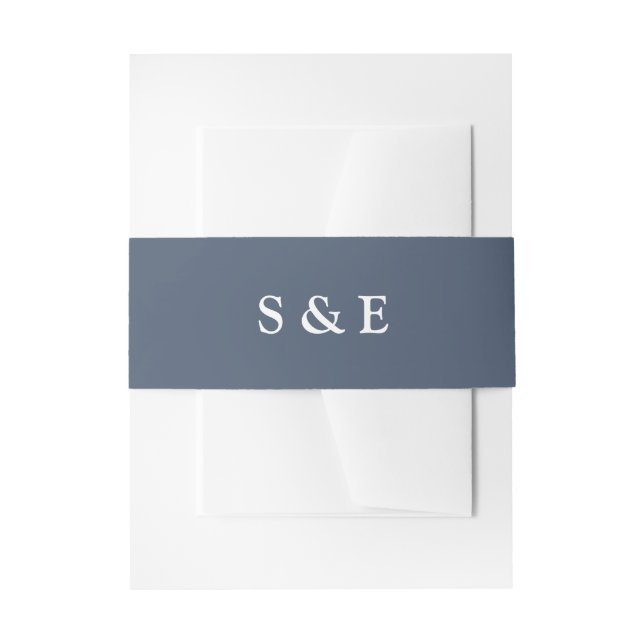 Bride and Groom Initials Blue Wedding Invitation Belly Band (Front Example)