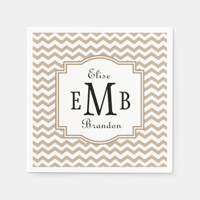 Bride and Groom Initials Sand Chevrons A19 Napkin (Front)