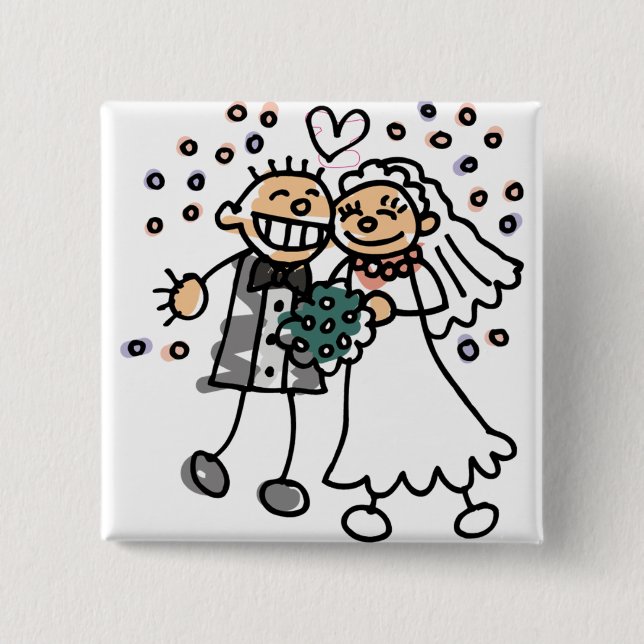 Bride and Groom Jump for Joy 15 Cm Square Badge (Front)