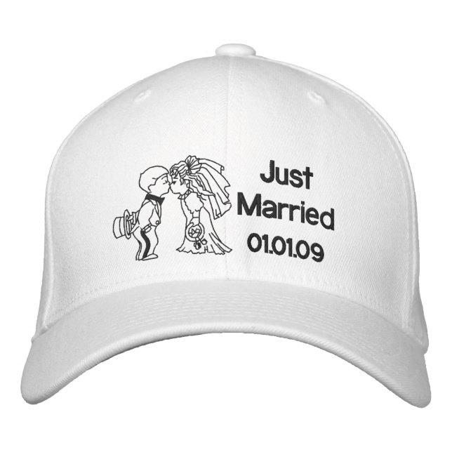 Bride and Groom Kiss - Just Married Embroidered Hat (Front)