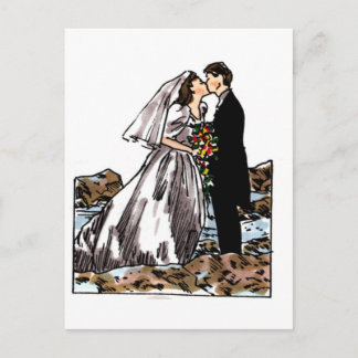 Bride and Groom Kiss on Beach Postcard