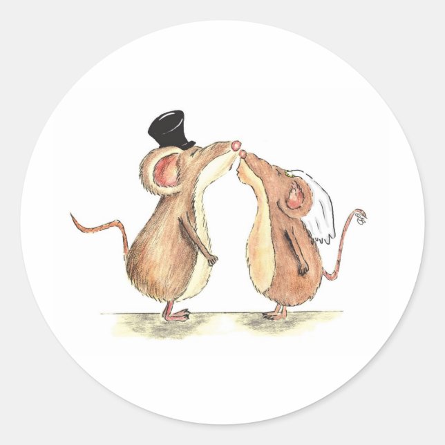 Bride and Groom - Kissing Mice - Gift for Wedding Classic Round Sticker (Front)