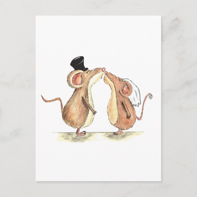 Bride and Groom - Kissing Mice - Gift for Wedding Postcard (Front)