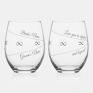 Bride and Groom, "Love You to Infinity and Beyond" Stemless Wine Glass