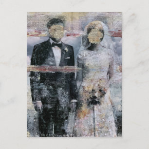 Bride and Groom Mixed Media Collage Postcard