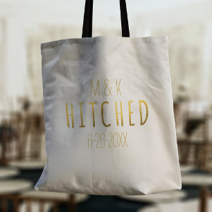 Bride and Groom Monogram Hitched Wedding Tote Bag