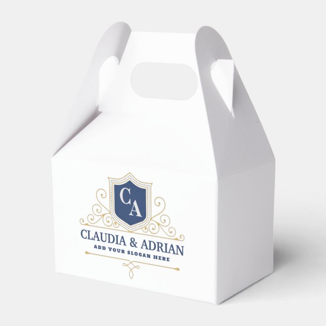 Bride And Groom Monogram Names Elegant Weeding Favour Box (Front Side)