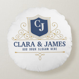 Bride And Groom Monogram Names Elegant Weeding Round Cushion