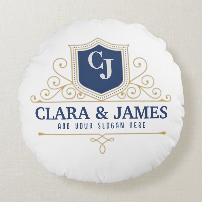 Bride And Groom Monogram Names Elegant Weeding Round Cushion (Front)