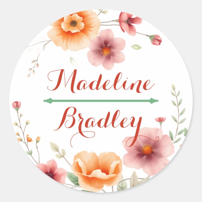 Bride and Groom Names  | Autumn Wedding  Classic Round Sticker (Front)