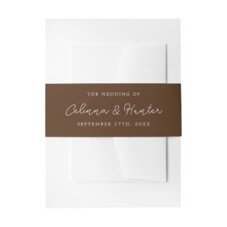 Bride and Groom Names Brown Wedding Invitation Belly Band