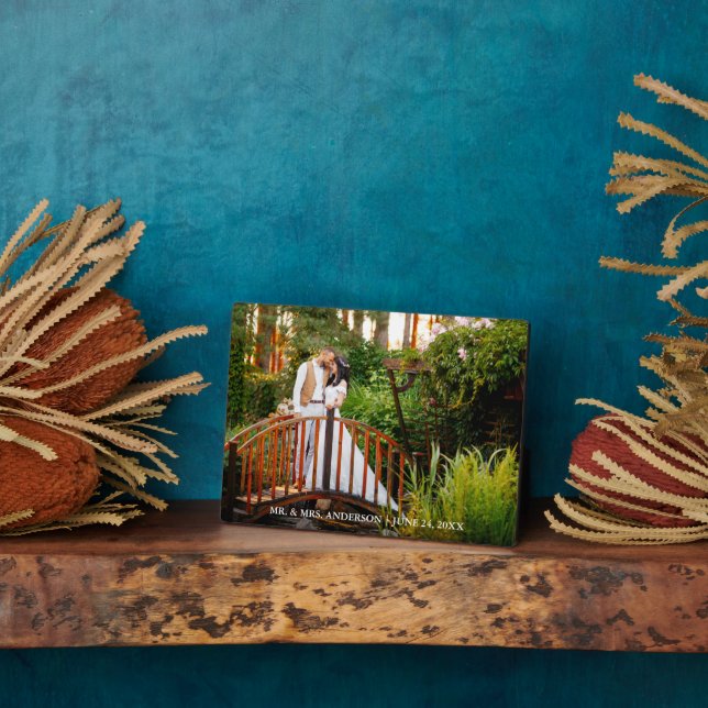 Bride and Groom Names Date 5x7 Wedding Photo Plaque (Side)