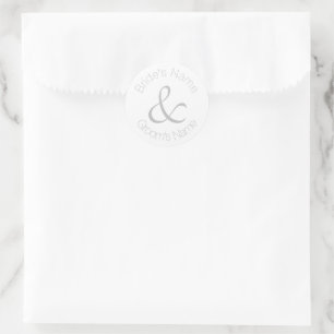 Bride and Groom Names Silver and white Wedding Classic Round Sticker