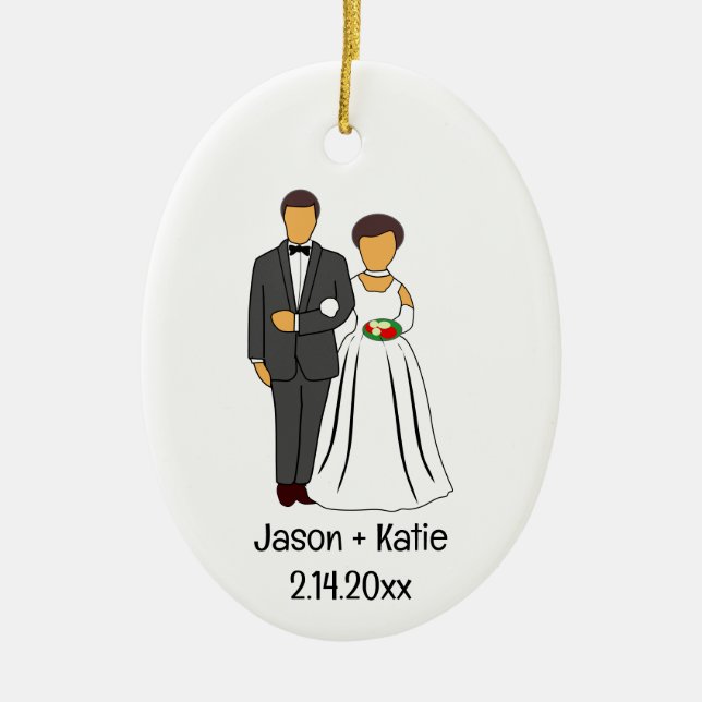 Bride and Groom Names Wedding Favour Ceramic Tree Decoration (Front)