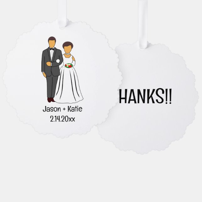 Bride and Groom Names Wedding Favour Tree Decoration Card (Front/Back)