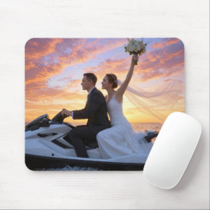 Bride and Groom on a Jet Ski Mouse Mat