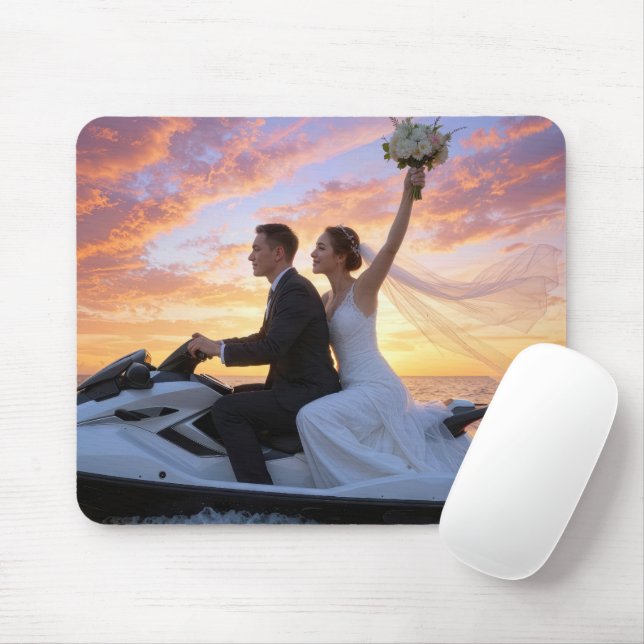 Bride and Groom on a Jet Ski Mouse Mat (With Mouse)
