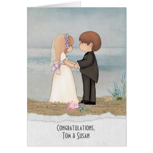 bride and groom on beach sand with specific name (Front)