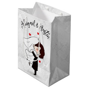 Bride and Groom on Satin Damask Medium Gift Bag