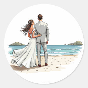 Bride and Groom on the Beach Sticker