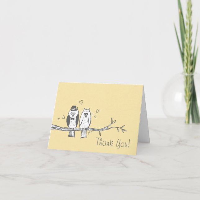 Bride and Groom Owls Thank You Note (Front)