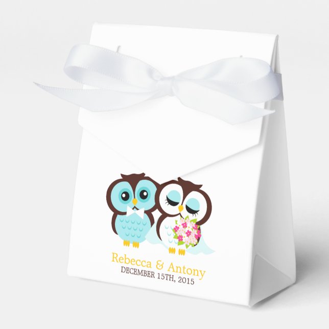 Bride and Groom Owls Wedding Favour Box (Front Side)