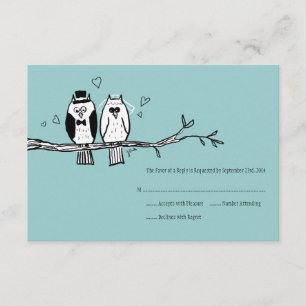 Bride and Groom Owls Wedding Invitation RSVP