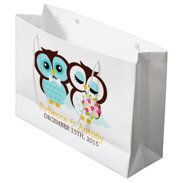 Bride and Groom Owls Wedding Large Gift Bag (Front Angled)