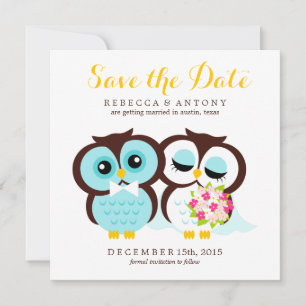 Bride and Groom Owls Wedding Save the Date