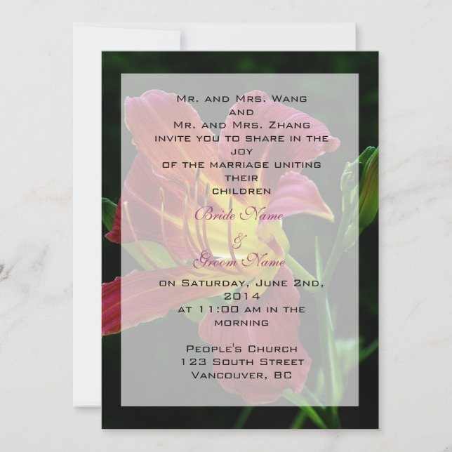 Bride and groom parents'  invitation, wedding invitation (Front)