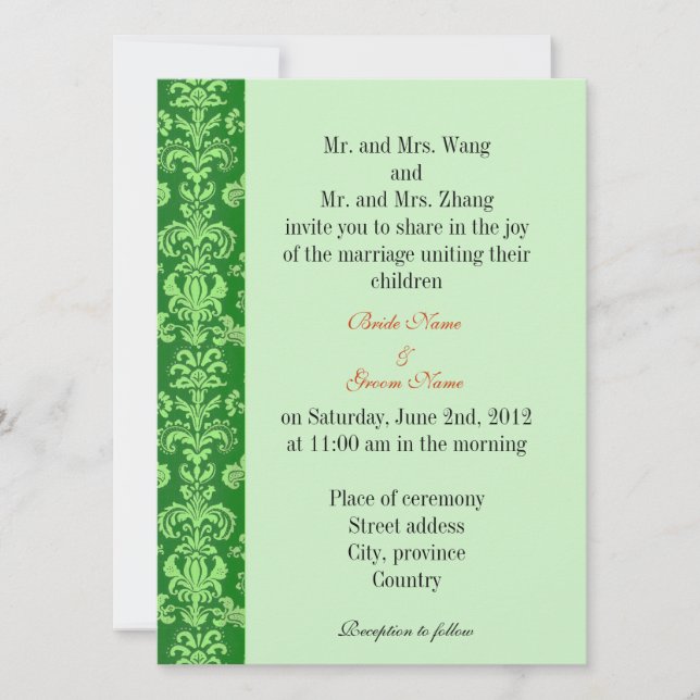 Bride and Groom parents, wedding invitation (Front)
