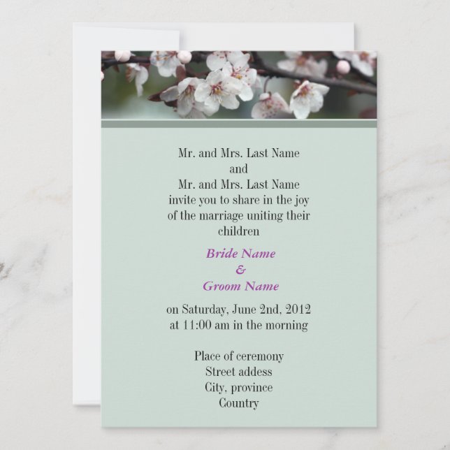 Bride and Groom parents, wedding invitation (Front)