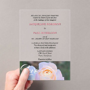 Bride and Groom Pastel Pink Rose Love Clear Acrylic Invitations